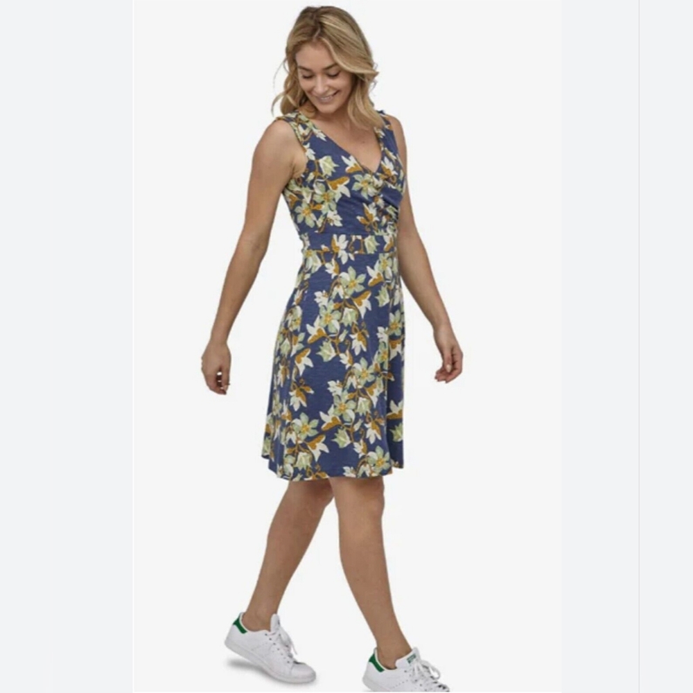Patagonia High Tide Light Plume Gray Porch Song Midi Dress! Size Large